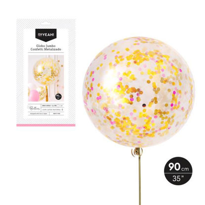 maxi1121119-globo-jumbo-latex-confetti-foil-oro-metalizado-y-papel-rosa-90cm-1u-