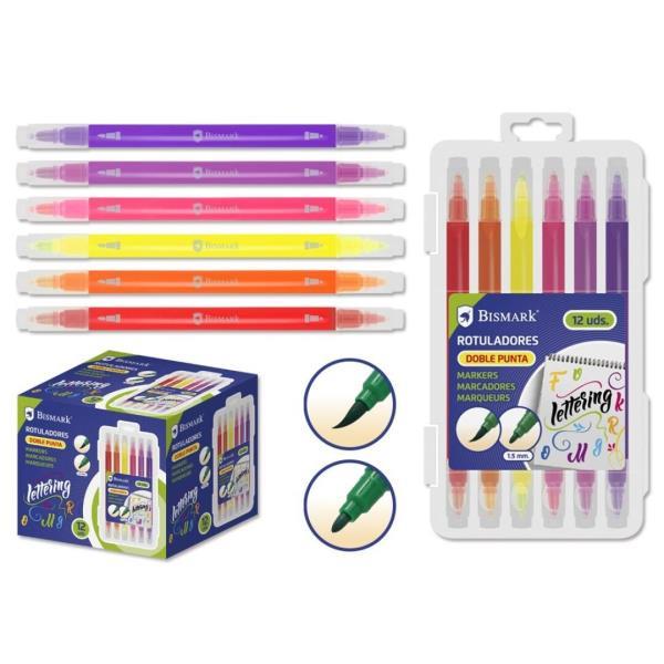 ROTULADOR DOBLE PUNTA 12 COLORES PARA LETTERING al por Mayor ≫ Plasticosur