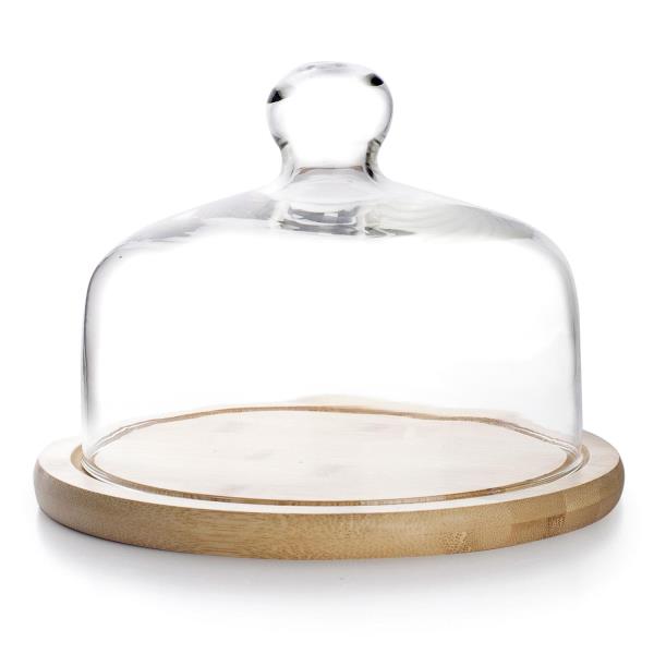 QUESERA TAPA CRISTAL C/BASE MADERA 26CM al por Mayor ≫ Plasticosur