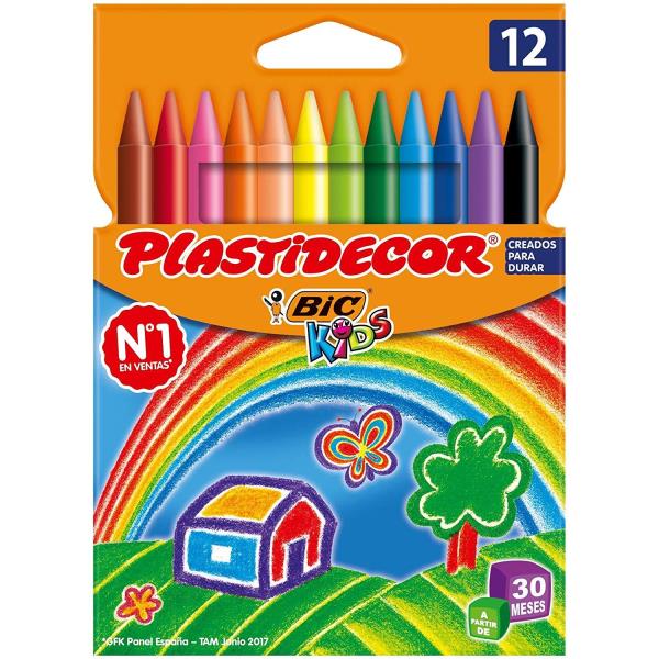 LAPIZ CERA PLASTIDECOR 12 COLORES BIC al por Mayor ≫ Plasticosur