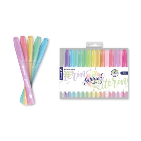 ROTULADOR PASTEL 15U. 1MM PUNTA REDONDA LETTERING al por Mayor ≫ Plasticosur