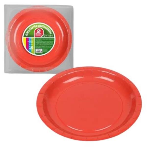 PLATO CARTON ROJO 20CM 10U. al por Mayor ≫ Plasticosur