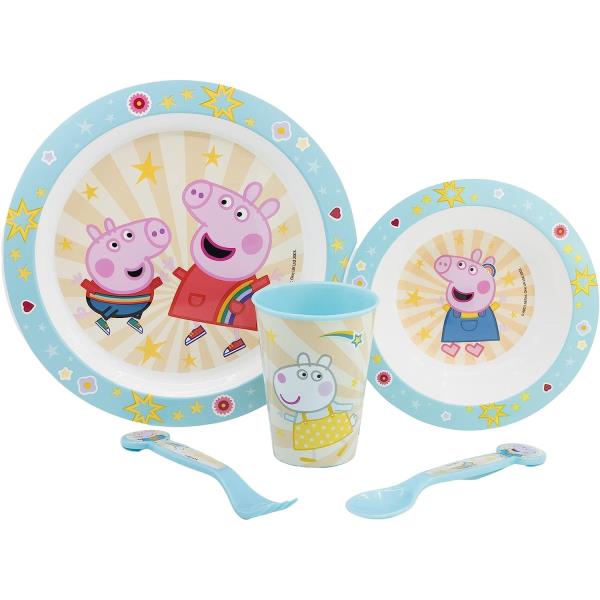 VAJILLA PEPA PIG 5U. PLATO, CUENCO, VASO 260ML Y CUBIERTOS al por