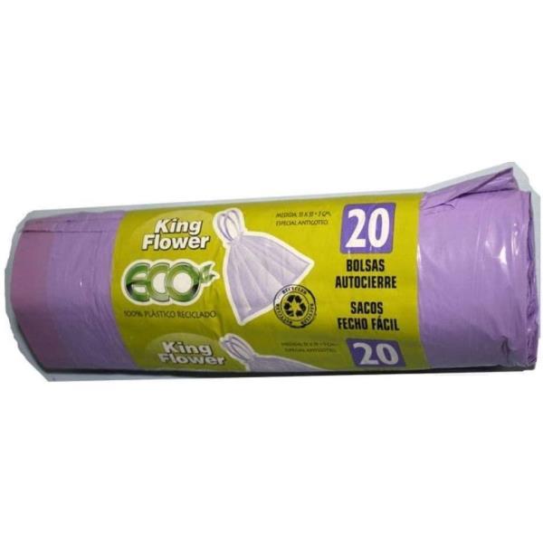 BOLSA BASURA VIOLETA 30L 20U. AUTOCIERRE KING-FLOWER al por Mayor ≫  Plasticosur