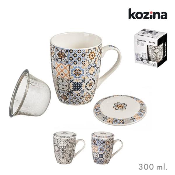 TAZA INFUSION C/FILTRO 300ML AZULEJOS STDO 2 MODELOS al por Mayor ≫  Plasticosur