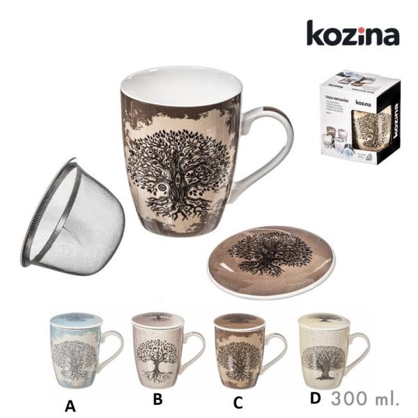 TAZA INFUSION C/ FILTRO 300ML ARBOL STDO 4 MODELOS al por Mayor